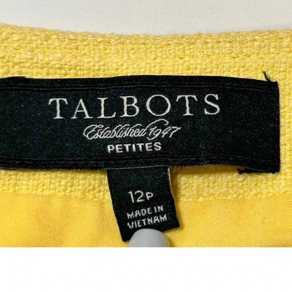 Talbots Petites Yellow Textured Button‎ Front Blazer Jacket 12P Solid Round Neck